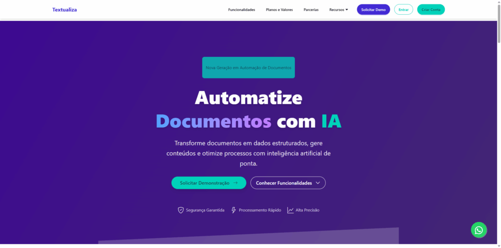 Página inicial da Textualiza